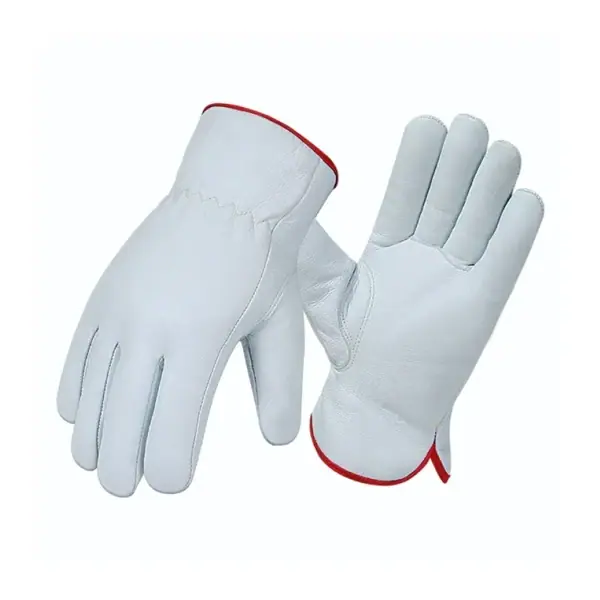 White construction gloves with red-edged cuffs