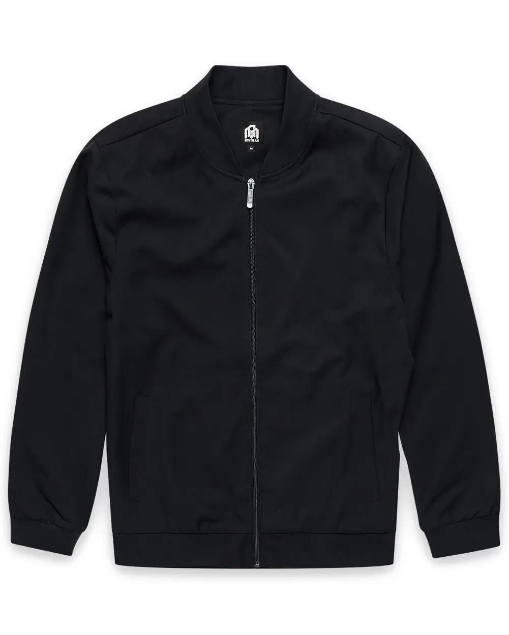 Black bomber jacket with a front zip